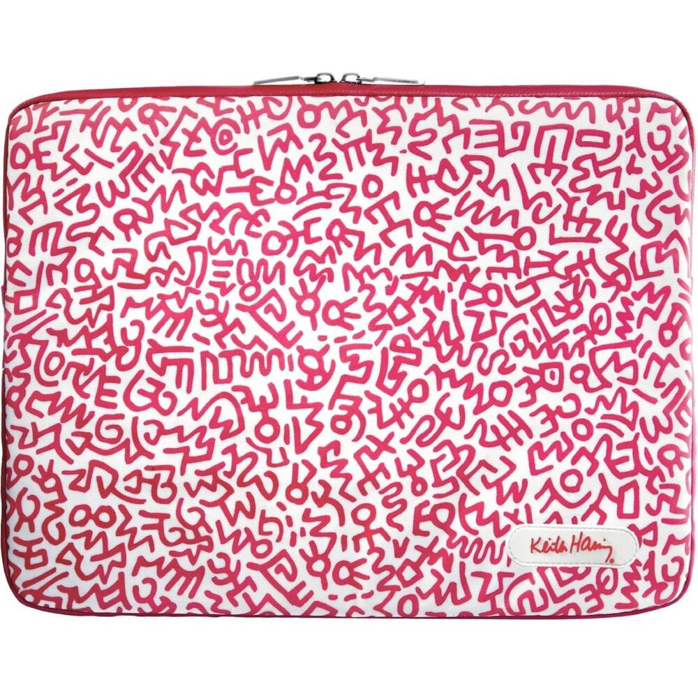 KEITH HARING 15" NOTEBOOK LAPTOP CASE SLEEVE WITH ZIP GRAFFITI PATTERN RED